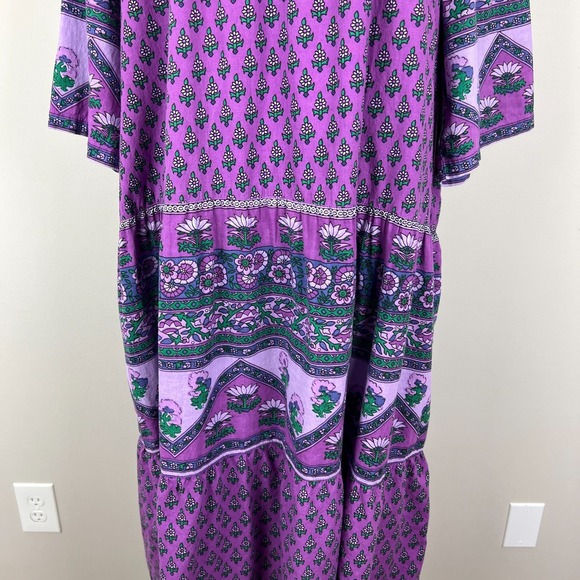 Vermont Country Store Midi Dress 2X Purple Floral Pockets Peasant Boho Prairie - Picture 3 of 13